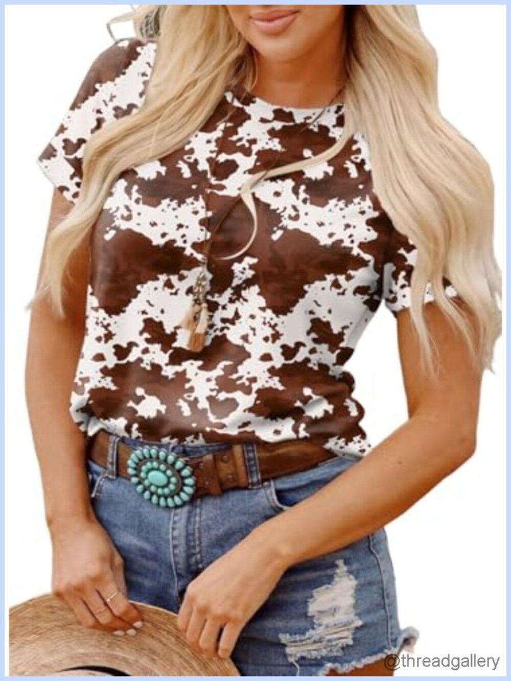 Womens Western Graphic Tee Short Sleeve Crew Neck Casual Top